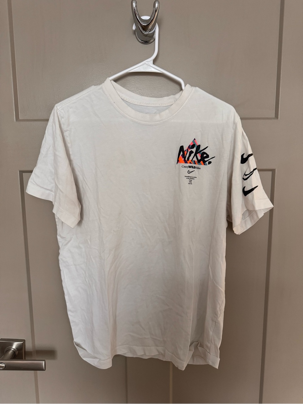Nike White Short Sleeve Tee with Multicolor Logo